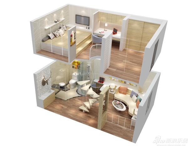 soho公寓户型3d效果图