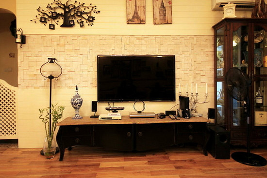 装修必看 2015简约客厅瓷砖电视背景墙效果图