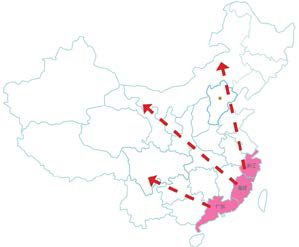 圖5家具產(chǎn)業(yè)轉(zhuǎn)移方向 圖5家具產(chǎn)業(yè)轉(zhuǎn)移方向