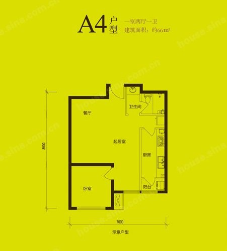 图为金隅翡丽爱公馆 户型图 A4户型 66平方米