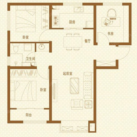 金地格林格林 88.7平米 三室二厅一卫