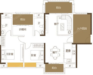 118平米3+1房户型图