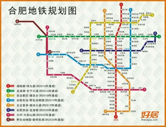 合肥轨道交通第三轮规划:2019年开建6号线等五条地铁