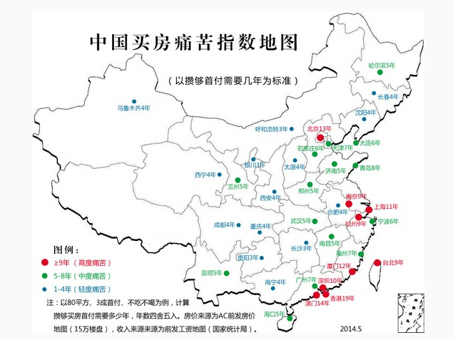 中国买房痛苦指数地图 南京9年才攒够首付