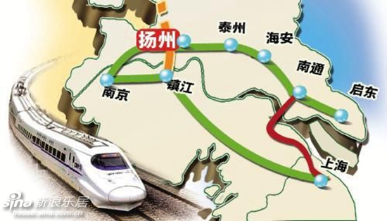 沪通高铁线路图(红线为南通至上海铁路段)