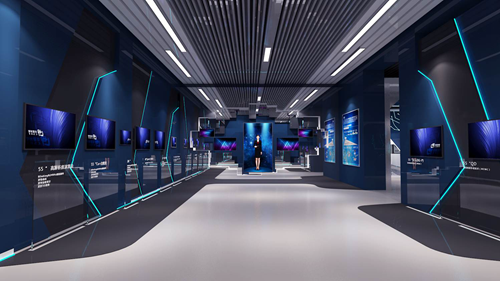 此外,凡拓创意还以科技蓝,质感灰作为空间主色调,让整个展馆科技感图片