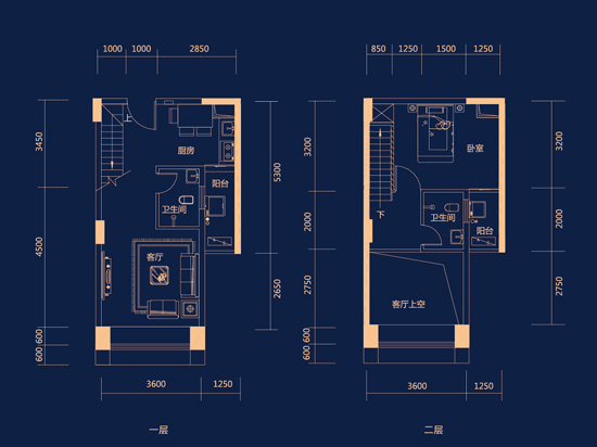 圖為72㎡的loft創意戶型圖