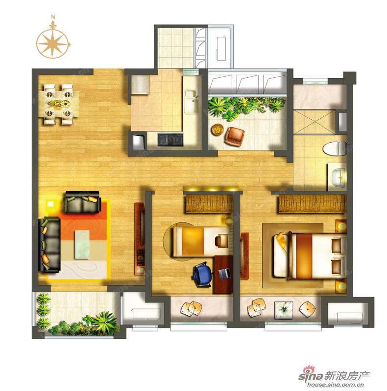 中海御景灣2室2廳1衛戶型圖-蘇州樂居