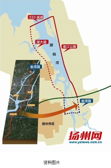 继高邮段路基实现贯通后,沿湖大道(611省道)邗江段昨天正式开建.